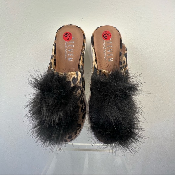 Steven Natural Comfort leopard print NWOT slip on furry ball mule tennis shoe - Picture 8 of 9